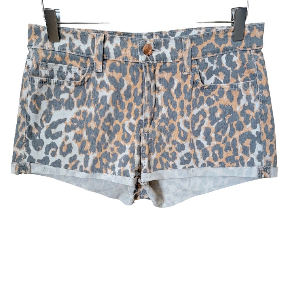 Joe's Jeans Wild Leopard Print Cuffed Cut Off Denim Jean Shorts